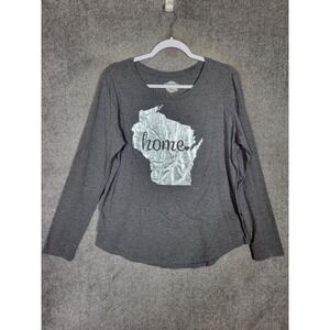 HOME Free WISCONSIN‎ Long Sleeve T-Shirt Womens Size Large Gray Silver Tee
